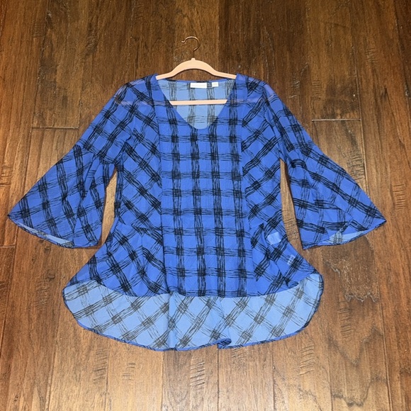 XS New York & Company Blue Checkered Tunic - Picture 2 of 8